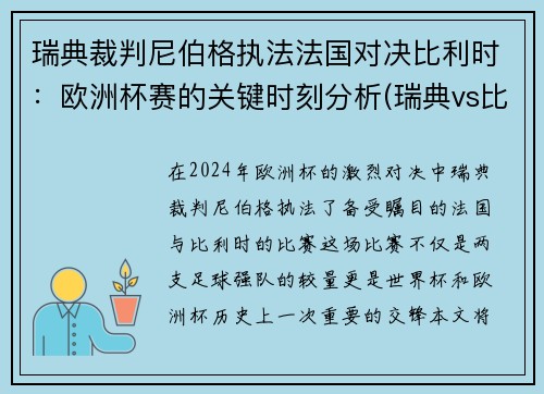 瑞典裁判尼伯格执法法国对决比利时：欧洲杯赛的关键时刻分析(瑞典vs比利时)