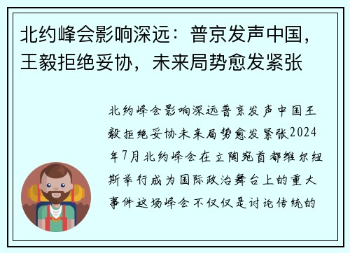 北约峰会影响深远：普京发声中国，王毅拒绝妥协，未来局势愈发紧张