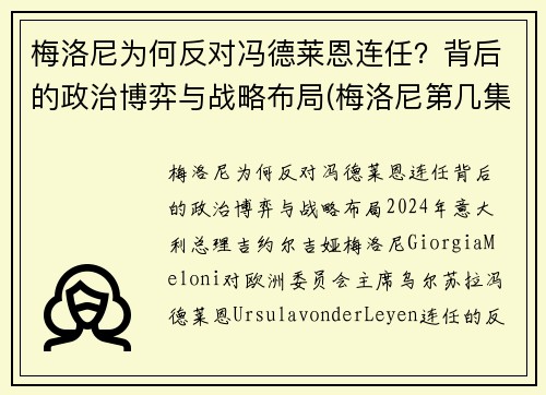 梅洛尼为何反对冯德莱恩连任？背后的政治博弈与战略布局(梅洛尼第几集出场)